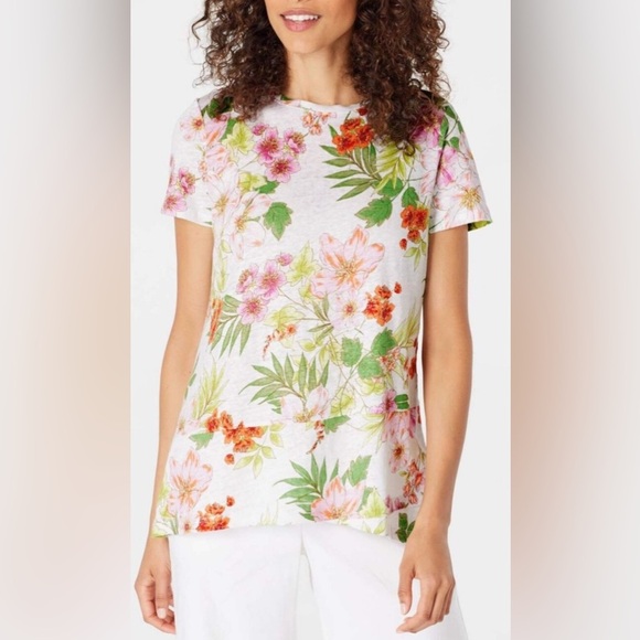 J.Jill Love Linen Floral Print Short Sleeve Top Blouse Size M Medium Lightweight - Picture 1 of 9